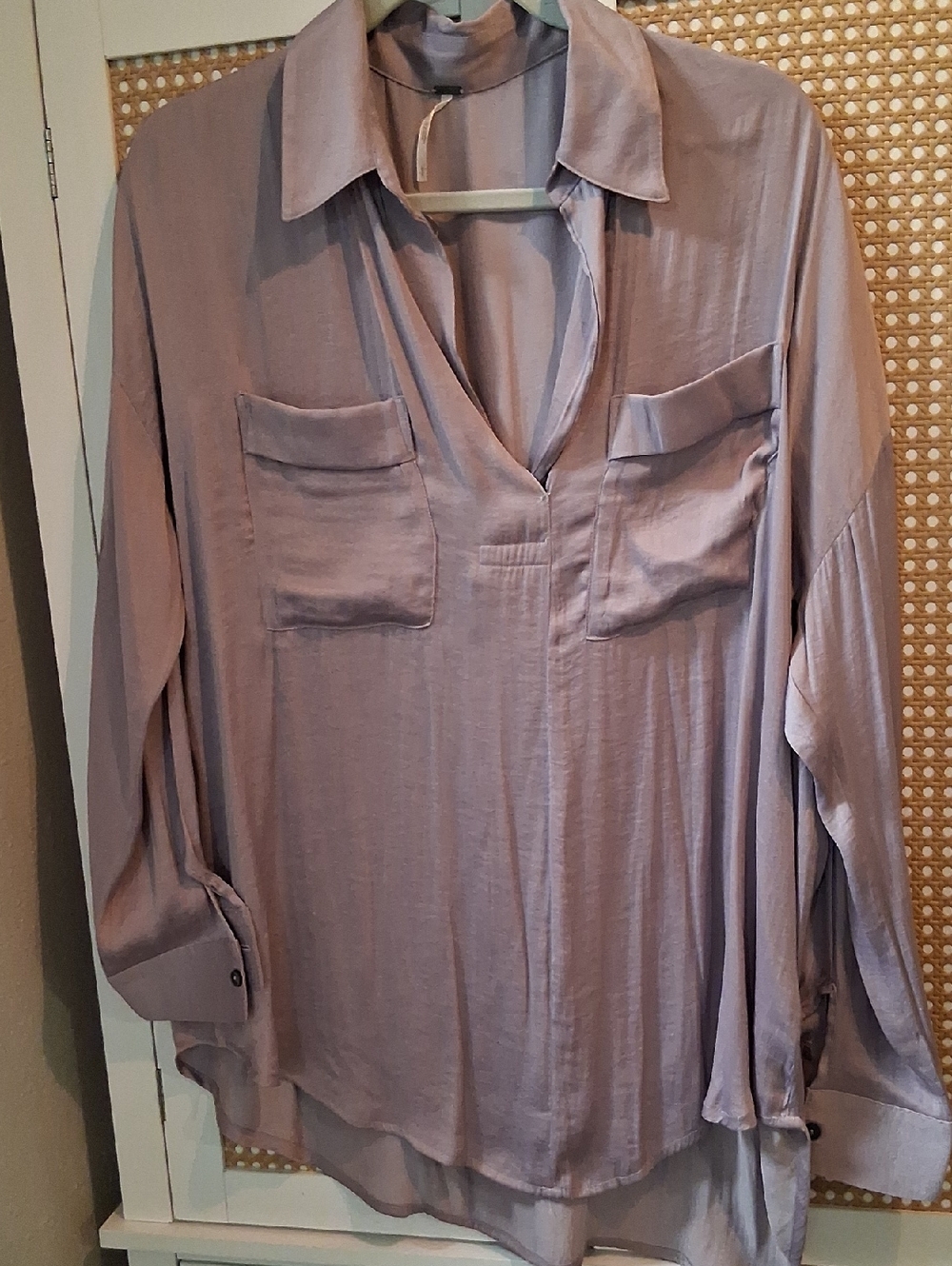Free People Dusty Lavender Button-Front Pocket Blouse